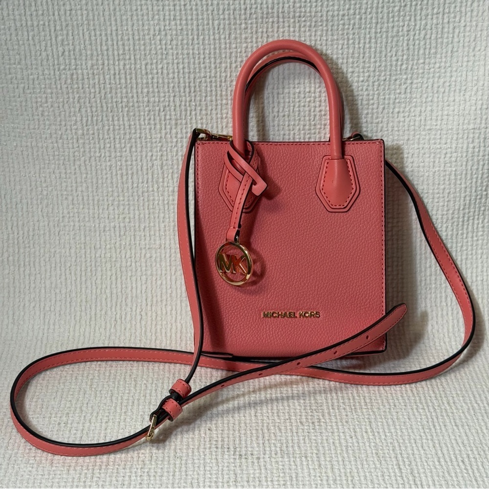 Michael Kors Mercer XS Extra Small Phone Crossbody Bag Leather Sherbert Pink - Picture 2 of 7